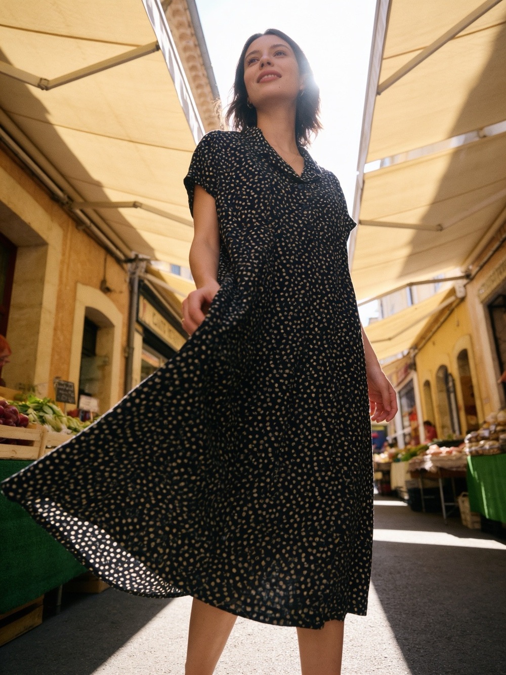 PrairieCore Navy Floral Button-Front Midi Dress